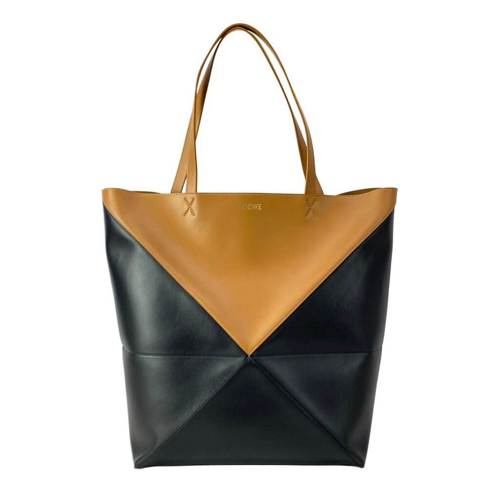 Loewe Puzzle Fold Tote (Large) Tote Bag Black Brown/Black Warm dessert